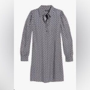 Vineyard Vines Navy, White and Yellow Floral Lattice Pattern Shirtdress NWOT